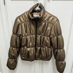 Steve Madden Gold Cropped Puffer Jacket | Size S